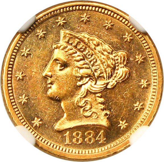 image for: 1884 $2 1/2 NGC MS61 * Low Mintage *