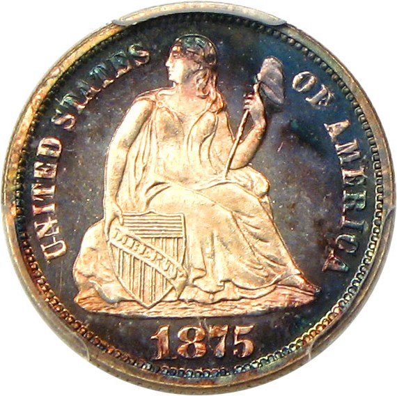 image for: 1875 10c PCGS Proof 65 Cameo - Colorful Gem Proof