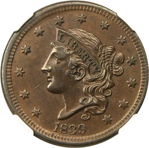 image for: 1839 1c NGC MS61 BN (Silly Head)