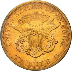 image for: 1866-S $20 PCGS AU50 (No Motto) - Important Key Date