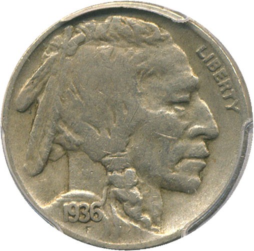 image for: 1936-D 5c PCGS F15 (3 1/2 Legs) * Rare Variety *