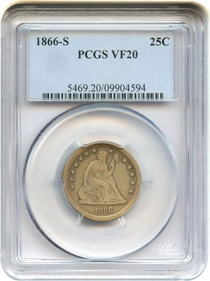 image for: 1866-S 25c PCGS VF20 - Key Date