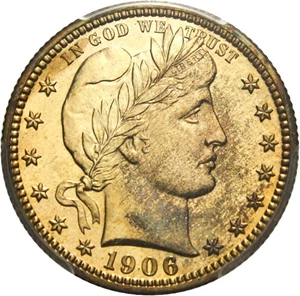 image for: 1906 25c PCGS/CAC Proof 67 * Reverse Rainbow Toning *
