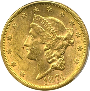 image for: 1874-S $20 PCGS AU58