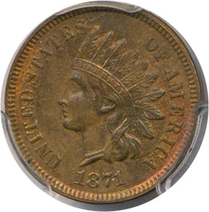 image for: 1871 1c PCGS/CAC MS64 RB * Key Date *