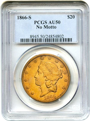image for: 1866-S $20 PCGS AU50 (No Motto) - Important Key Date