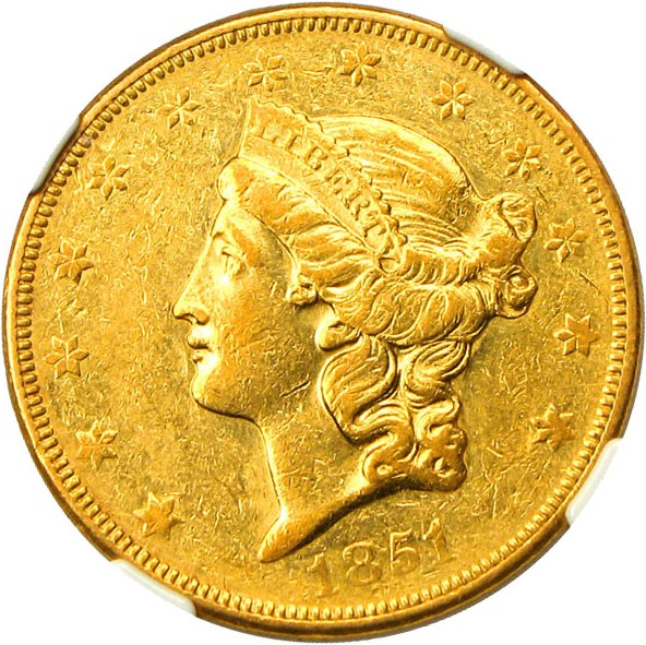 image for: 1851-O $20 NGC AU50 * Scarce New Orleans Issue *