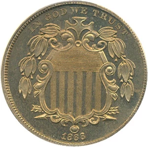 image for: 1866 5c PCGS Proof 66 (Rays)