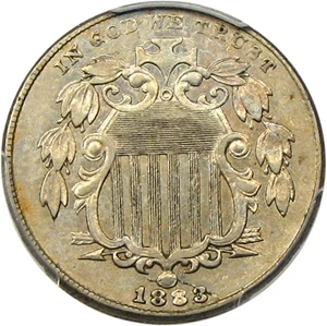 image for: 1883/2 Shield 5c PCGS/CAC AU55 (Overdate, FS-302)