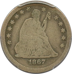 image for: 1867 25c PCGS/CAC Good-4