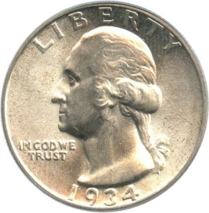 image for: 1934 25c PCGS MS66 (Heavy Motto)