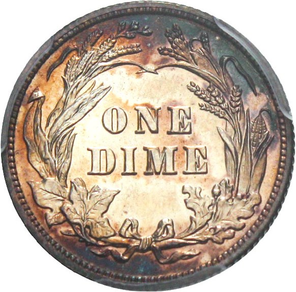 image for: 1907 10c PCGS Proof 64+ Cameo - Beautiful Toning