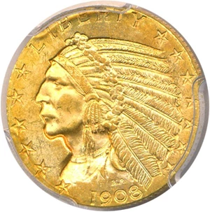 image for: 1908-D $5 PCGS MS64