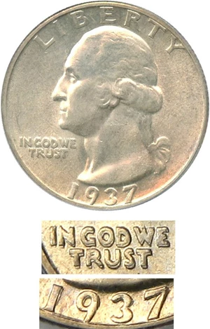 image for: 1937 25c PCGS MS64 (Doubled Die Obverse) - Rare Variety