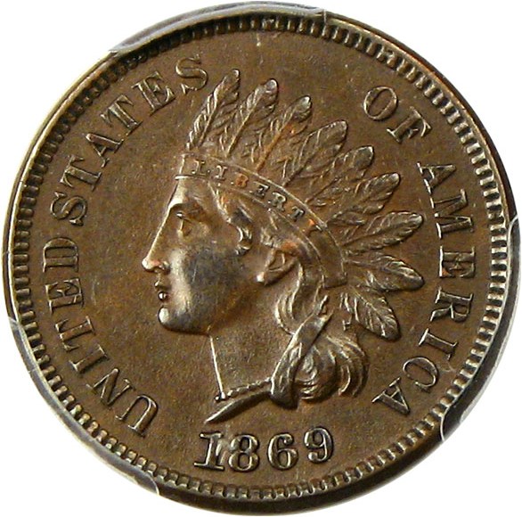 image for: 1869/69 1c PCGS AU55 (Repunched Date, Snow-4) * Key Date *