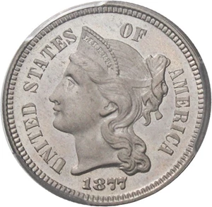 image for: 1877 3cN PCGS/CAC Proof 65 - Key Proof-Only Date