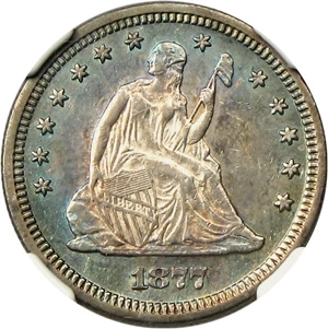 image for: 1877-S/Horiz S 25c NGC AU55 * Colorful Toning *