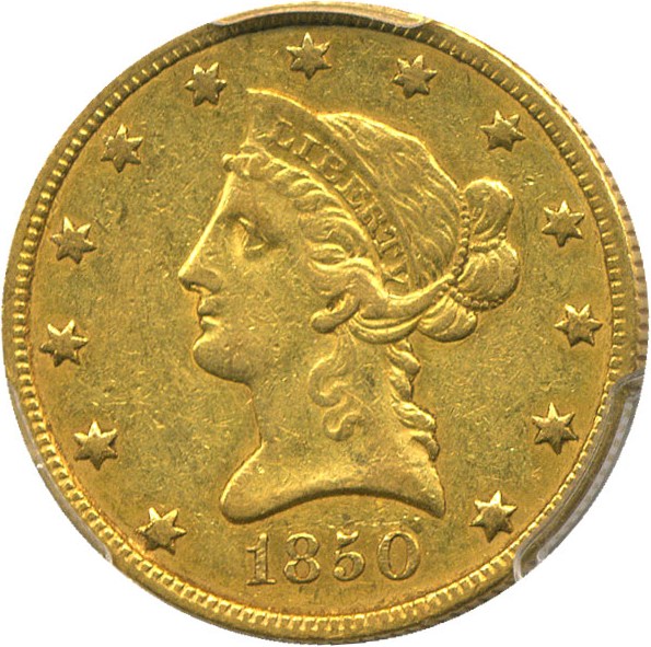image for: 1850 $10 PCGS/CAC XF45 (Small Date)