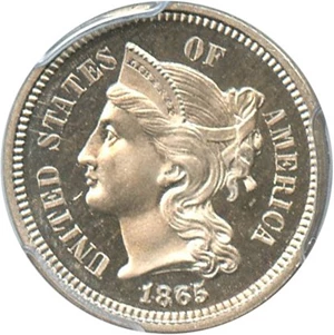 image for: 1865 3cN PCGS/CAC Proof 66 CAM - Key First Year Proof Issue