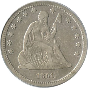 image for: 1861-S 25c PCGS VF30 - Key Date San Francisco Mint Civil War