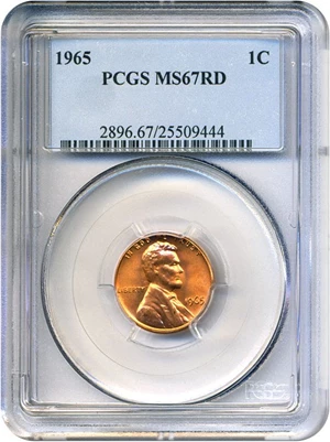 image for: 1965 1c PCGS MS67 RD - Great Registry Coin