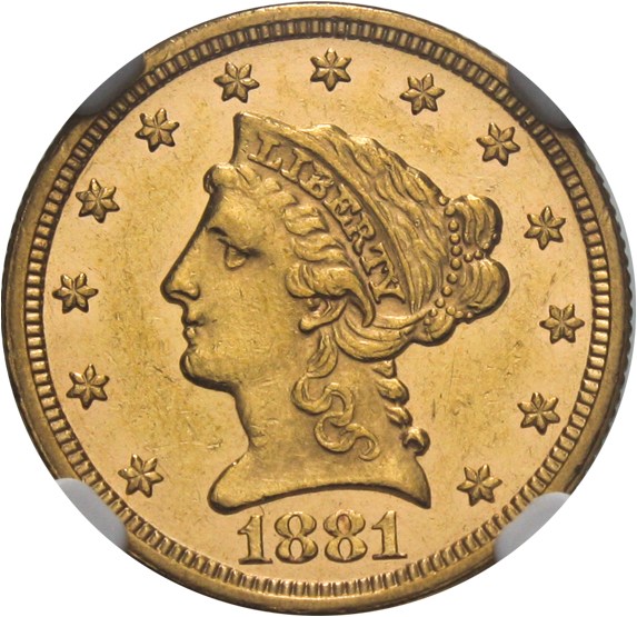 image for: 1881 $2 1/2 NGC MS60 * Low Mintage Issue *