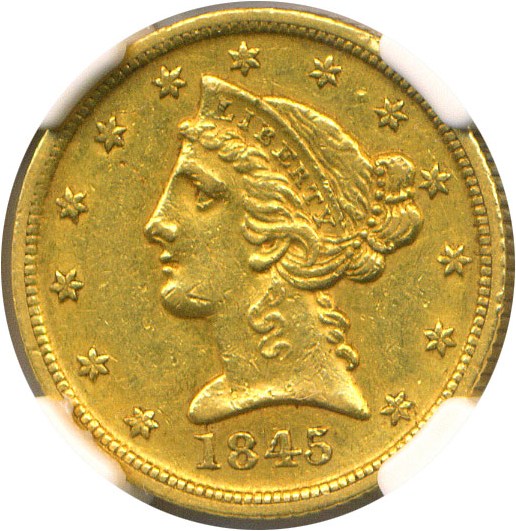 image for: 1845-D $5 NGC AU55 - Dahlonega Mint Gold Coin