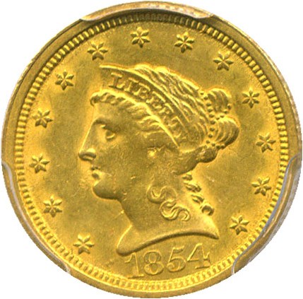 image for: 1854-O $2 1/2 PCGS AU58 - New Orleans Mint