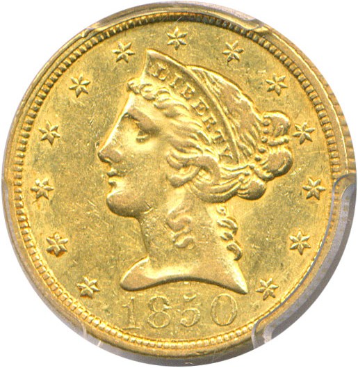 image for: 1850 $5 PCGS AU50 (No Motto)