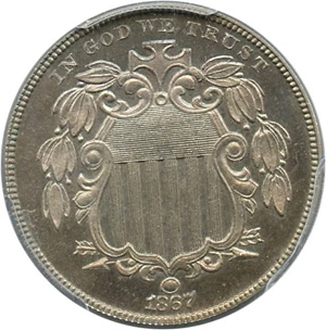 image for: 1867 5c PCGS/CAC Proof 65 (No Rays) - No Reserve!