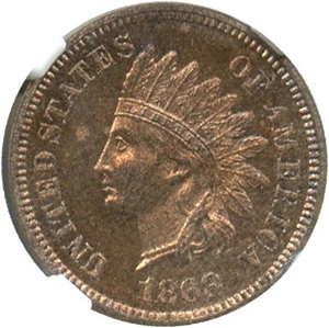 image for: Mint Error: 1868 1c NGC Proof 62 RB (Rotated Dies)
