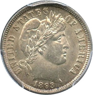 image for: 1893 10c PCGS MS64