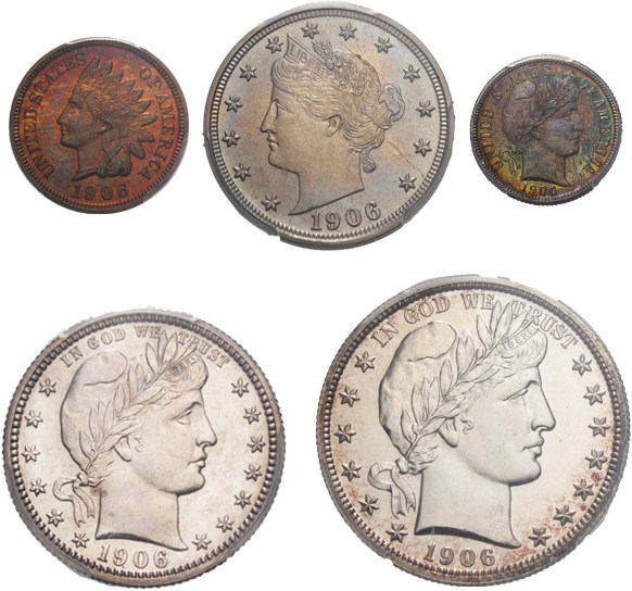image for: 1906 Proof Set 1c-50c PCGS/CAC Proof 65, 64, 65, 64, 63 (5 Coins)