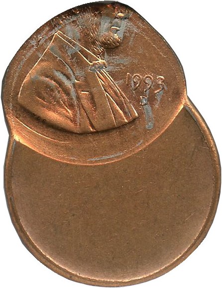 image for: Mint Error: 1993-D 1c NGC MS64 RB (Struck 55% Off Center)