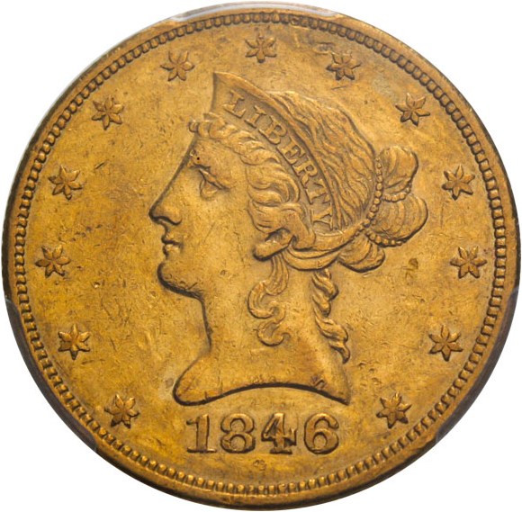 image for: 1846 $10 PCGS/CAC AU53 - Low Mintage Eagle Ten Dollar Gold Coin