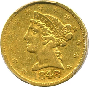 image for: 1848-D $5 PCGS/CAC XF40 * Dahlonega Mint Gold Coin *