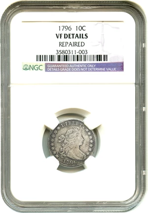 image for: 1796 10c NGC VF Details, Repaired - Key early Draped Bust dime
