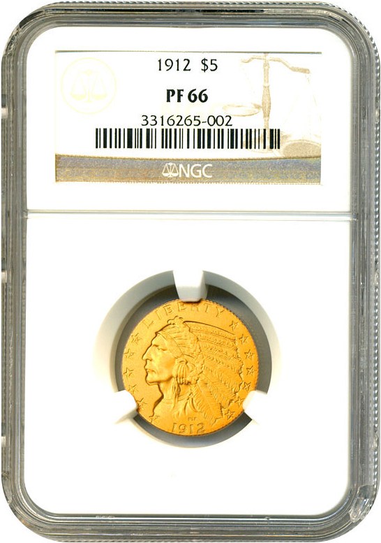 image for: 1912 $5 NGC Proof 66 - Gem Matte Proof Gold Coin Rarity