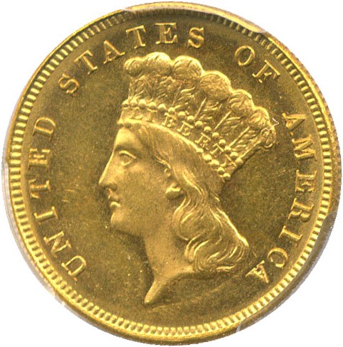 image for: 1885 $3 PCGS/CAC MS64 - Super Low Mintage Gold Coin