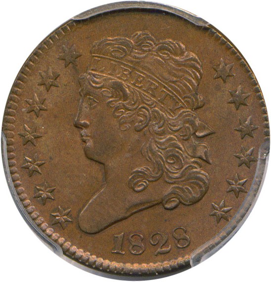 image for: 1828 1/2c PCGS/CAC MS64 BN (13 Stars)
