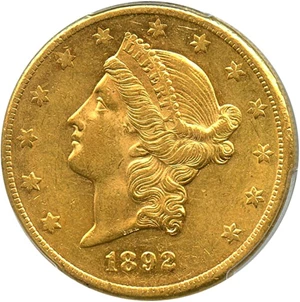 image for: 1892-CC $20 PCGS AU58 - Popular Carson City Gold Coin