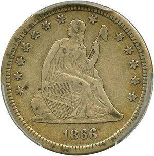 image for: 1866-S 25c PCGS/CAC VF35 - Key Date