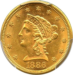 image for: 1886 $2 1/2 PCGS/CAC MS62 - Low Mintage