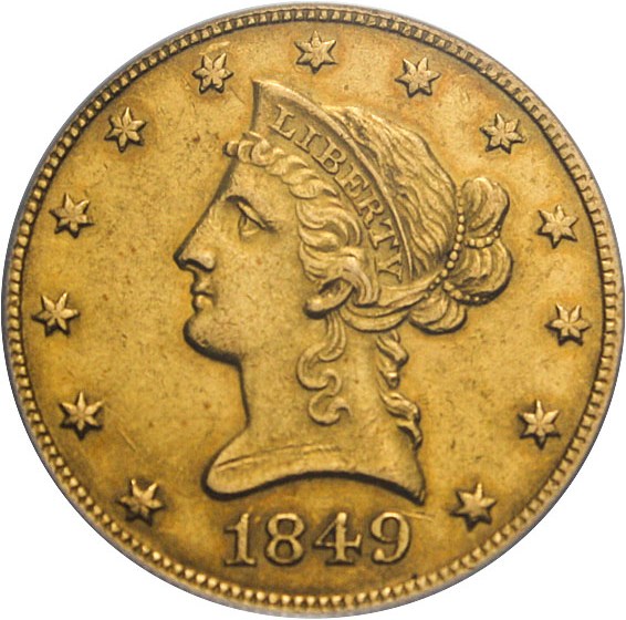 image for: 1849-O $10 PCGS AU53 - New Orleans Mint