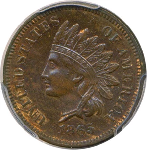 image for: 1865 1c PCGS MS62 BN (Fancy 5)