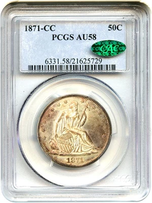 image for: 1871-CC 50c PCGS/CAC AU58 - Important Carson City Mint rarity