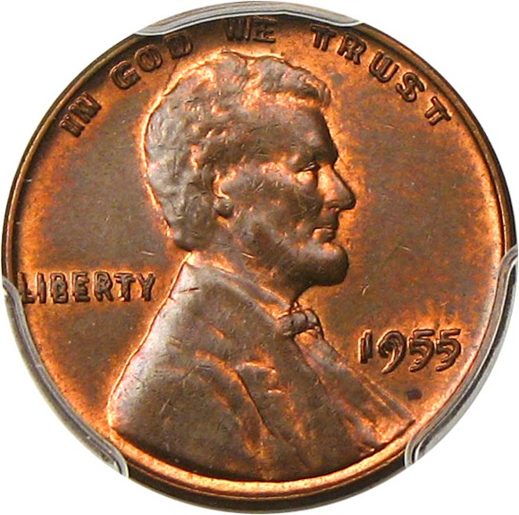 image for: 1955/1955 1c PCGS/CAC MS63 RB (Doubled Die) - Key Date