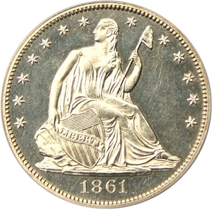 image for: 1861 50c PCGS/CAC Proof 63 Cameo - Civil War Era Proof Half Dollar