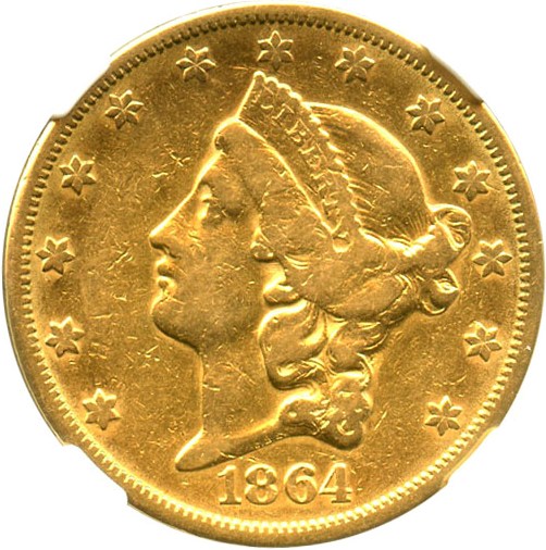 image for: 1864-S $20 NGC VF35 - Civil War era gold coin