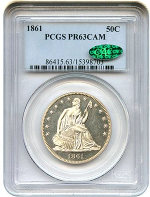 image for: 1861 50c PCGS/CAC Proof 63 Cameo - Civil War Era Proof Half Dollar